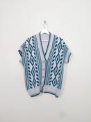 Women's Vintage Grey &amp; Green Patterned Gilet Cardigan M/L