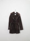 Women's Vintage Suede Long Jacket With Fur Trim S image
