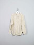 Men's Cream Vintage Aran Jumper L