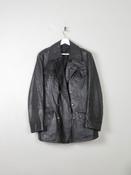 Men's Vintage Black Leather German Police Jacket M image