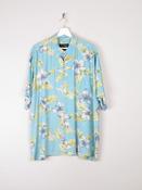 Men's Vintage Blue Floral Printed Tori Richard Short Sleeve Shirt XL