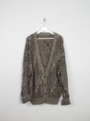 Men's Yellow &amp; Grey Vintage Cardigan Patterned Wool L/XL