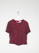 Red &amp; Black Beaded Short Sleeved Top L