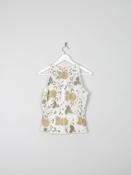 Vintage Cream Floral  Beaded Halter Neck Cropped Top S