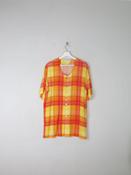 Vintage Orange &amp; Red Check Longline Blouse M/L image