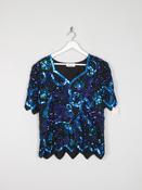 Vintage Sequin Unworn Blue &amp; Green V-Neck Top M/L image