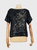 Vintage Women’s Black Sequin Top With Floral Motif S/M image