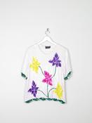White Sequin Vintage Top With Floral Prints M/L image