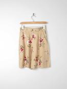 Women’s Beige Linen Mix Bermuda Shorts With Floral Print XS (6) image