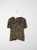 Women's Black &amp; Gold Vintage Beaded Top 10/12