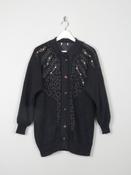 Women's Black Vintage Wool Cardigan With Beads &amp; Lurex Trims S/M