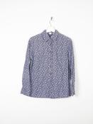 Women's Navy &amp; White Floral Print Prairie Style Blouse With Collar 10 Approx image