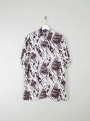 Women's Vintage Cream &amp; Black Printed Collared Blouse L image
