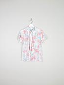 Women’s Vintage Floral Short-Sleeved Blouse With Tie Neck S image