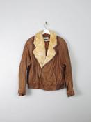 Women's Vintage Leather Jacket With Sheepskin Trim M image