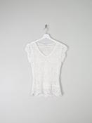 Women's Vintage White Crochet V-Neck Top S image