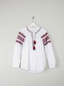 Women's White Peasant Blouse With Embroidery &amp; Tassels S/M image