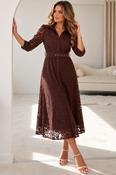 Tansy 3/4 Sleeve Lace Shirt Dress Brown