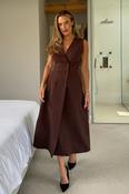 Hazel Tailored Sleeveless Midi Dress Brown