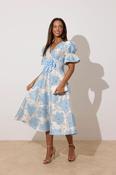 CALLIE METALLIC PUFF SLEEVE MIDI DRESS - PALE BLUE