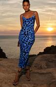 SIENNA MIDAXI SLIP DRESS IN BRIGHT BLUE LEOPARD image