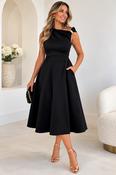 Tillie Gold Trim Asymmetric Neck Midi Dress Black
