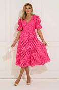 CALLIE PUFF SLEEVE FUSCHIA PINK LACE DRESS
