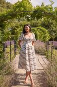 Audrey Puff Sleeve Champage polka dot dress image