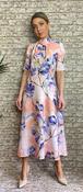 D7743 PEACH FLORAL PRINT TIE BACK A-LINE MIDI DRESS image