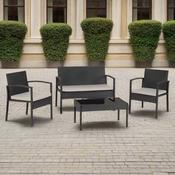 Cedar 4 Piece Garden Set - Black Rattan/Grey Fabric/Black Glass image
