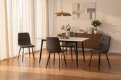 Fenton Dining Set With 4 Chairs- White Marble Stone Effect Table &amp; Dark Grey Suede Fabric Chairs image