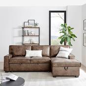 Havar Corner Sofa with Pull Out Sofa Bed &amp; Storage - Brown Leather Aire (LHF/RHF)
