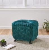 Heavy Shag Faux Sheepskin Cube Stool – Grey, Pink &amp; Teal