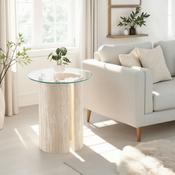 Modena Side Table - Clear Glass/Cream Marble Effect