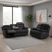 Roma 3+2 Electric Recliner Suite - Black Faux Leather image