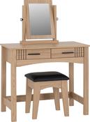 Tessa 2 Drawer Dressing Table Set - Natural Oak Effect/Black Faux Leather image