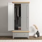 Windsor 2 Door 1 Drawer Wardrobe – Pebble Grey/Oak