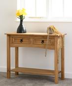 Corona 2 Drawer Console Table With Shelf- Distressed Waxed Pine