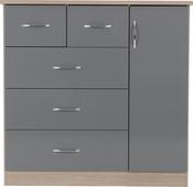 Nevada 5 Drawer Low Wardrobe- Grey Gloss/Light Oak Effect Veneer
