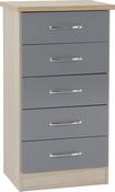 Nevada 5 Drawer Narrow Chest - Grey Gloss/Light Oak Effect Veneer