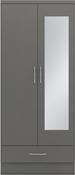 Nevada Mirrored 2 Door 1 Drawer Wardrobe 3D Effect Grey
