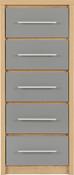 Seville 5 Drawer Narrow Chest - Grey High Gloss/Light Oak Effect Veneer image