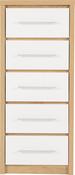 Seville 5 Drawer Narrow Chest - White High Gloss/Light Oak Effect Veneer