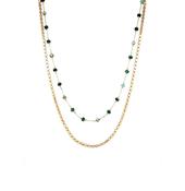 Coloured Stone and Flat Chain Layered Necklace in Gold image