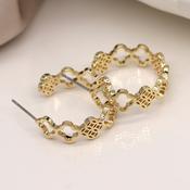 Gold Plated Hoop Earrings With Quatrefoil Design