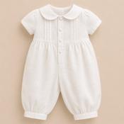 Christening Romper Pintuck Irish Linen - 6-12 months image