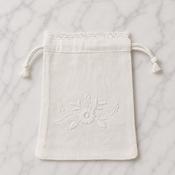 Irish Made Linen Sachet Bag With Embroidery &amp; Crochet Trim image