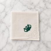 Irish Linen Hankie With Green Claddagh Embroidery &amp; Crochet Detail - 21 x 21cm