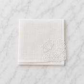 Irish Linen Hankie With White Claddagh Embroidery &amp; Crochet Detail - 21 x 21cm