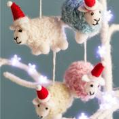 Woolly Felt Sheep In Santa Hat Decoration | Namaste